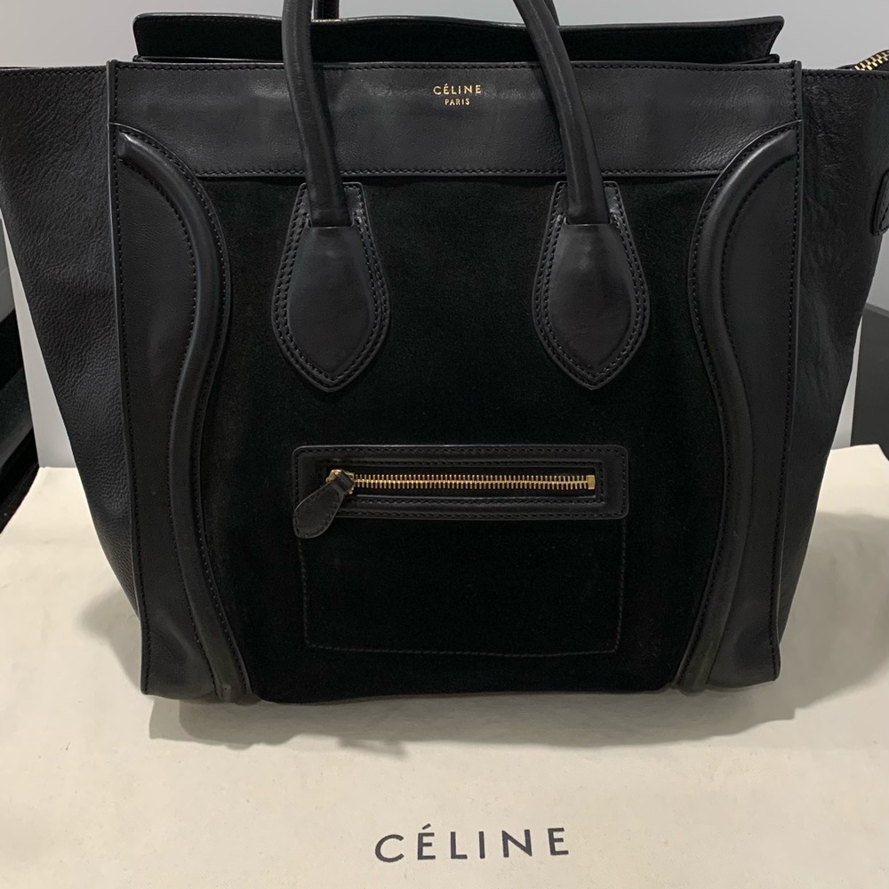CELINE Black Suede/Calfskin Leather Shopper